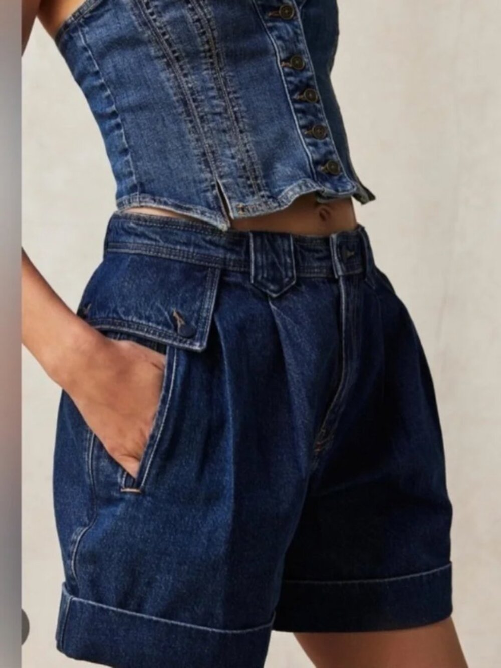 We The Free Dark Blue High-Waist Denim Shorts